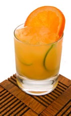 Orange Caipirinha - The Orange Caipirinha drink is made from cachaca, orange juice, lime and Sprite, and served in an old-fashioned glass.