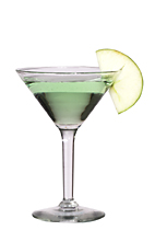 Apple Martini - The Apple Martini cocktail is made from vanilla vodka and Sourz Apple, and served in a cocktail glass.