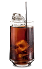 The Kahlua n Coke drink is made from Kahlua coffee liqueur and Coke, and served in a highball glass.