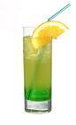 The Midori Splice drink is made from Midori Melon Liqueur, Malibu Coconut Rum and pineapple juice, and served in a highball glass.