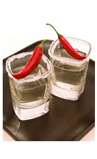 Axe Shot - The Axe Shot is made from Leblon Cachaca, a while chili pepper and served in a salt-rimmed shot glass.
