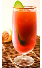 Bloody Carioca - The Bloody Carioca drink is made from Leblon Cachaca, tomato juice, lemon juice, Worcestershire sauce and spices, and served in a hurricane or other tall glass with a short stem.