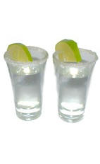 Brazilian Amigos - The Brazilian Amigos shot is made with cachaca and lime juice, and served in a chilled sugar-rimmed shot glass.
