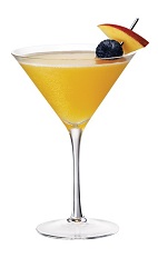 French Sparkle Cocktail - The French Sparkle cocktail is made from Chambord flavored vodka, champagne and mango nectar, and served in a chilled cocktail glass.