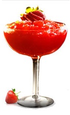 Frozen Strawberry Margarita - The Frozen Strawberry Margarita is made from Jose Cuervo silver tequila, lime margarita mix, strawberries, sugar and crushed ice, and served in a chilled margarita glass.