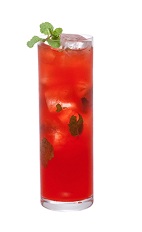 Hen Do Berry - The Hen Do Berry drink is made from gin, Midori melon liqueur, raspberries, lime, mint and ginger beer, and served in a highball glass.