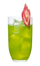 Love Junk - The Love Junk drink is made from Midori melon liqueur, peach brandy and apple juice, and served in a highball glass.