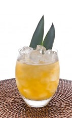 Passion Pineapple Caipirinha - The Passion Pineapple caipirinha is made from cachaca, passionfruit, mint, pineapple and lemon-lime soda, and served in an old-fashioned glass.