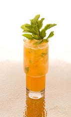 Pineapple Passion Mojito - The Pineapple Passion Mojito drink is made from cachaca, passionfruit, lemon-lime soda, pineapple, lime and mint leaves, and served in a highball glass.
