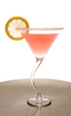 Pink Leblon Cocktail - The Pink Leblon cocktail is made from Leblon cachaca, Bacardi Limon rum, sour mix and cranberry juice, and served in a chilled sugar-rimmed cocktail glass.