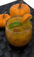 Pumpkin Caipirinha - The Pumpkin Caipirinha drink is made from cachaca, ginger liqueur, pumpkin puree, agave nectar and lime, and served in an old-fashioned glass.