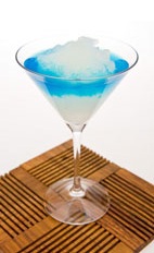 Sand Bar - The Sand Bar cocktail is made from cachaca, guarapo (sugarcane juice), blue curacao, lime and frozen margarita mix, and served in a chilled cocktail glass.