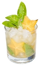 Starfruit Caipirinha - The Starfruit Caipirinha is made from cachaca, starfruit, basil leaves and sugar, and served in an old-fashioned glass.