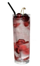 Stone Fruit Fizz - The Stone Fruit Fizz drink is made from VeeV Acai Spirit, cherries and club soda, and served in a highball glass.