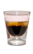 Strawberry Split Shot - The Strawberry Split shot is built by layering Kahlua coffee liqueur, creme de bananes and Tequila Rose in a chilled shot glass.