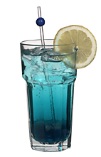 Alp Top - The Alp Top drink is made from gin, blue curacao, peach liqueur and tonic water, and served in a highball glass.