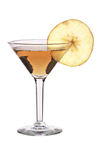 Apple Knocker Martini - The Apple Knocker Martini cocktail is made from vodka, Sourz Apple and apple juice, and served in a cocktail glass.