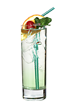 Candy Bag - The Candy Bag drink is made from vodka, creme de menthe and Sourz Apple, and served in a highball glass.