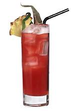 Club Twain - The Club Twain drink is made from white rum, Passoa, cranberry juice and pineapple juice, and served in a highball glass.