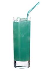 Green River - The Green River drink is made from vodka, creme de bananes, blue curacao and orange juice, and served in a highball glass.