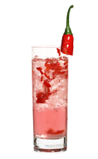 Spicy Sara - The Spicy Sara drink is made from pepper vodka (aka Absolut Peppar), strawberry liqueur, red chili pepper, green chili pepper and tonic water, and served in a highball glass.