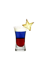 Stars and Stripes - The Stars and Stripes shot is made from grenadine, blue curacao and light cream, and served in a shot glass.