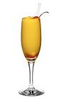 The Absolut Frozen Bridge drink is made  from Absolut Apeach, mango puree and grenadine, and served in a champagne flute.