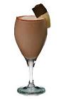 The African Brew drink is made from Amarula, chocolate ice cream, ice and a small banana, and served in a chilled white wine glass.