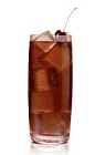 The Bad Romance drink is made from Stoli Salted Karamel Vodka and cherry cola, and served in a highball glass.