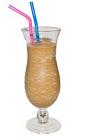 The Banana Ice drink is made from Kahlua Peppermint Mocha, creme de cacao, banana liqueur, banana and crushed ice, and served in a hurricane glass.