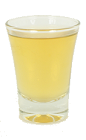 Between the Sheets is made from Brandy, Triple Sec, Rum and lemon juice, and served in a shot glass.