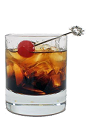 The Black Russian drink is made from Vodka and Kahlua, and served over ice in an old-fashioned glass.