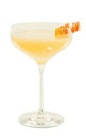 The Colchique cocktail is made from Pisco, St-Germain elderflower liqueur, lemon juice, orange juice, grapefruit juice and orange flower water, and served in a chilled cocktail glass.