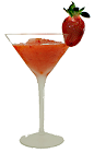 The Frozen Strawberry Daiquiri Drink is made from Rum, fresh strawberries, lime juice, sugar and ice, and served in a cocktail glass.