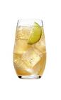The Grand Ginger drink is made from Grand Marnier, ginger ale and lime, and served in a highball glass.