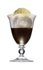 The Jager Float drink is made from Jagermeister, root beer and vanilla ice cream, and served in a parfait glass.