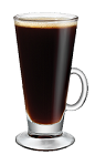 The Kahlua Hot Coffee drink is made from Kahlua coffee liqueur and hot coffee, and served in an Irish coffee glass.