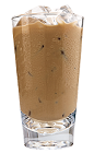 The Kahlua Iced Coffee drink is made from Kahlua coffee liqueur, iced coffee and cream, and served in a highball glass.