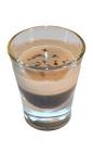 The Kahlua Pumpkin shot is made from Kahlua coffee liqueur, pumpkin pie cream liqueur and grated chocolate, and served in a shot glass.