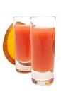 The Mango Passion drink is made from cachaca, mango juice and passionfruit juice, and served in a chilled shot glass.