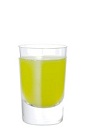The Melon Bomb shot is made from Midori melon liqueur, dark rum and orange juice, and served in a chilled shot glass.