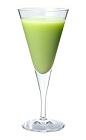 The Melon Chiquita Punch cocktail is made from Midori melon liqueur, banana liqueur, pineapple juice and coconut milk, and served in a chilled cocktail glass.