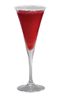 The Champagne PAMA drink is made from PAMA Pomegranate Liqueur and Champagne, and served in a chilled sugar-rimmed champagne flute.