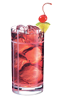 The Club PAMA drink is made from PAMA Pomegranate Liqueur and club soda, and served in a highball glass.