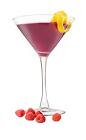 The Raspberry Acai Martini drink is made from VeeV acai spirit, Chambord raspberry liqueur, cranberry juice and lemon juice, and served in a chilled cocktail glass.