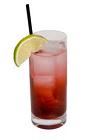 The Sloe Gin Rickey drink is made from Sloe Gin, fresh lime juice and sparkling water, and served in a chilled highball glass.