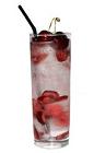 The Stone Fruit Fizz drink is made from VeeV Acai Spirit, cherries and club soda, and served in a highball glass.