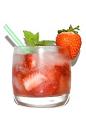 The Strawberry Caipirinha is made from Cachaca, strawberries, sugar and ice.