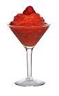 The Strawberry Daiquiri is made from rum, strawberry liqueur, strawberries and lemon juice, and served in a cocktail glass.