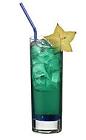 The Deep Sea Battery drink is made from blackcurrant vodka (aka Absolut Kurant), blue curacao and Battery energy drink (or Red Bull), and served in a highball glass.